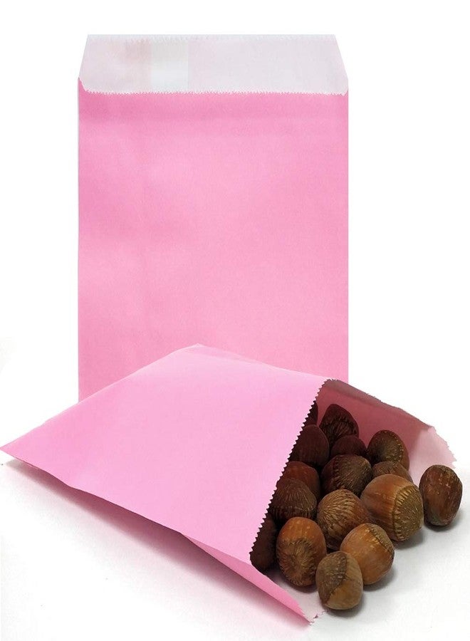 AZOWA 100 CT Small Paper Treat Sacks Pink 5 x 7 Inches Candy Buffet Bags for Party - Image 1